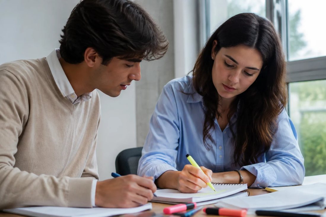 Colegas de trabalho de pé no corredor, conversando entre duas reuniões